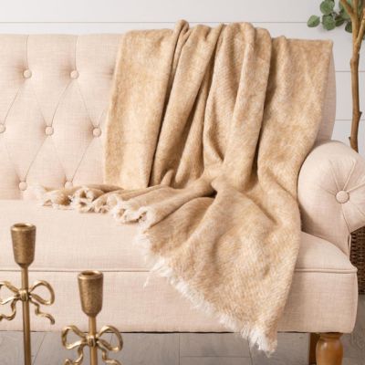 Brushed Tan Fringed Throw Blanket