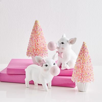 Bubble Blowing Piglet Figurine Set of 2