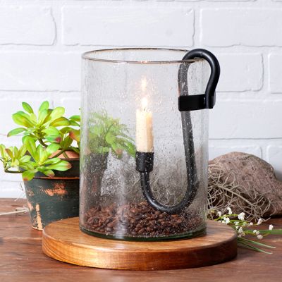 Bubble Glass and Iron Taper Candle Holder