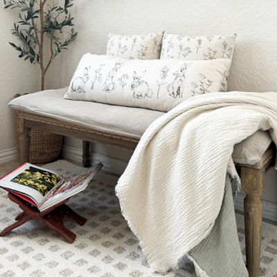 Bunnies and Wildflowers Cotton Lumbar Pillow