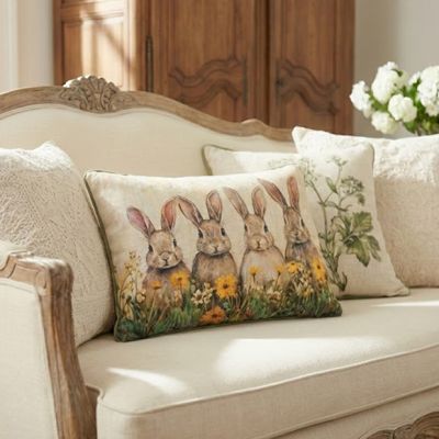 Bunnies in a Meadow Accent Pillow