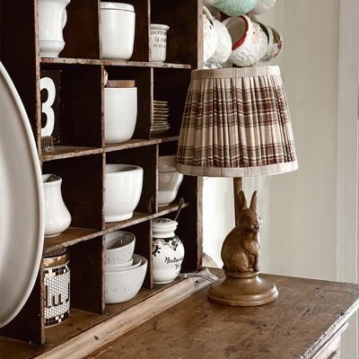 Bunny Base Mini Lamp with Pleated Tartan Shade Set of 2