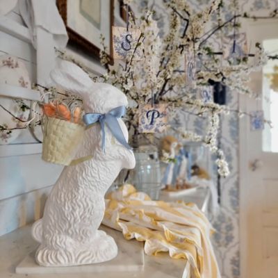 Bunny Figure with Backpack and Bow