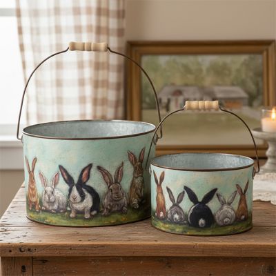 Bunny Friends Decorative Metal Buckets Set of 2
