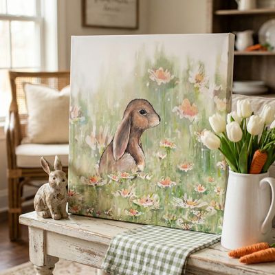 Bunny In A Flower Field Canvas Art Ears Down