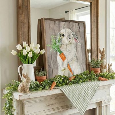 Bunny With Carrot Whitewash Wall Art