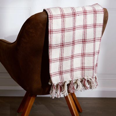 Burgundy Plaid Cotton Throw Blanket