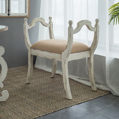 Burlap Upholstered Vanity Bench