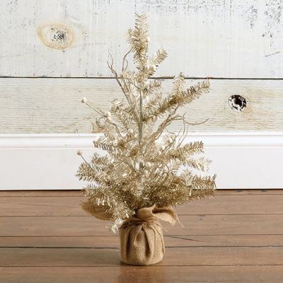 Burlap Wrapped Champagne Tinsel Tree Set of 2