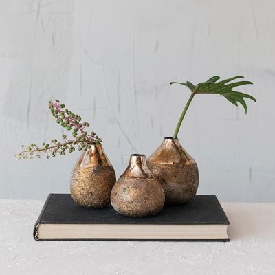 Burnt Gold Finish Metal Vase Collection Set of 3