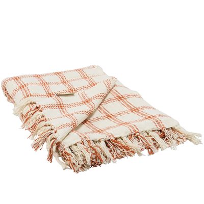 Burnt Orange Plaid Fringed Throw Blanket