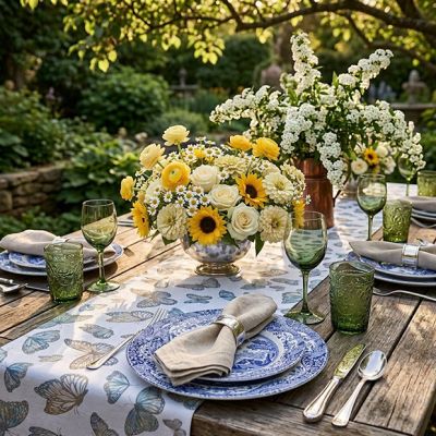 Butterfly Print Cotton Table Runner