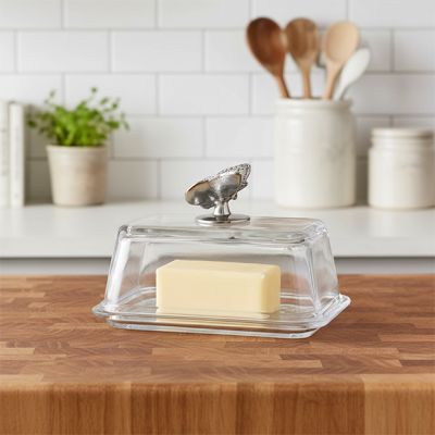 Arthur Court Butterfly Topped Glass Butter Dish