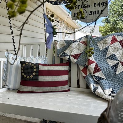 Button Accented Patriotic Flag Accent Pillow