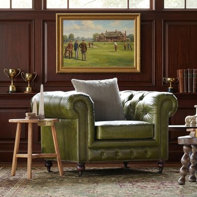 Button Tufted Green Leather Armchair | FREE SHIPPING