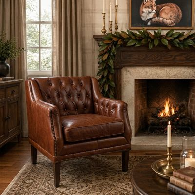Button Tufted Leather Armchair