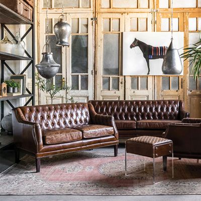Button Tufted Leather Sofa