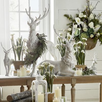 Iced Deer with Holly Wreath Set of 2