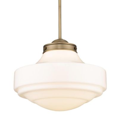 Vintage Milk Glass Shade Pendant Light Modern Brass 16 Inch