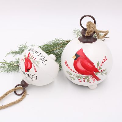 Cardinal Metal Bell Ornament Set of 2