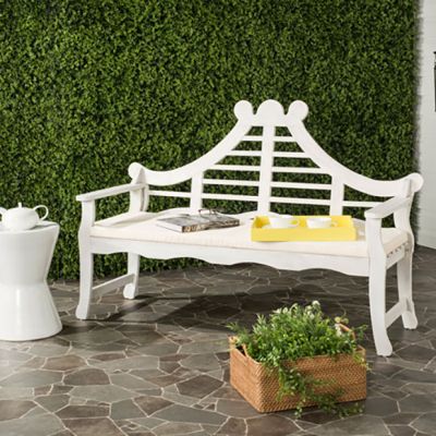 Carved Acacia Wood Garden Bench White