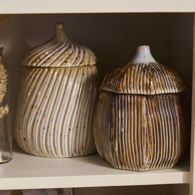 Carved Ceramic Acorn Canister