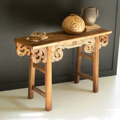 Carved Curlicue Recycled Wood Console