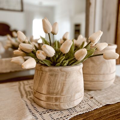 Carved Lines Wood Planter Set of 2