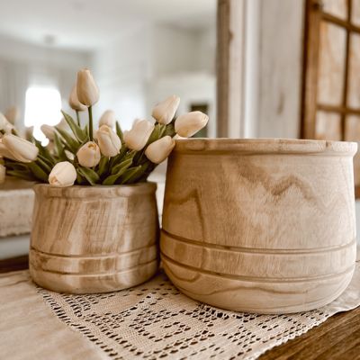 Carved Lines Wood Planter Set of 2