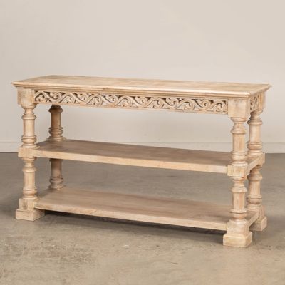 Carved Mango Wood 3 Tier Console Shelf