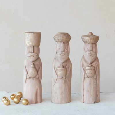 Carved Mango Wood Wise Men Set of 3