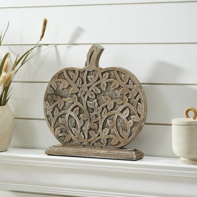 Carved Natural Wood Vine Pumpkin Set of 2