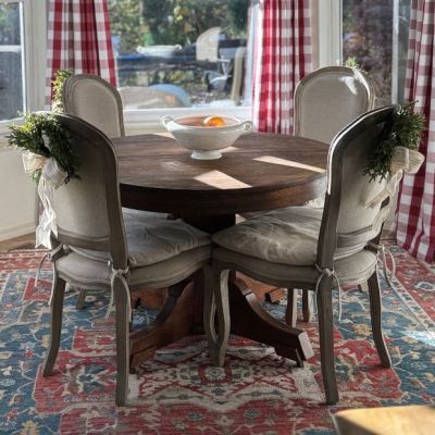 Carved Oak Wood Dining Chair With Cushion