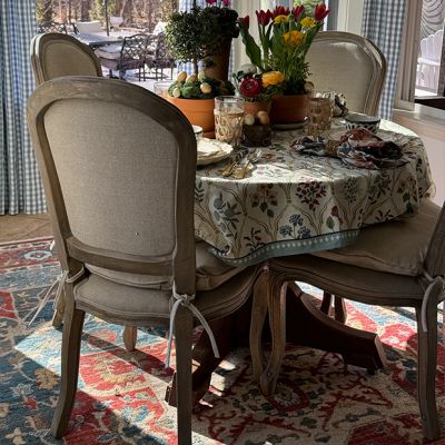 Carved Oak Wood Dining Chair With Cushion