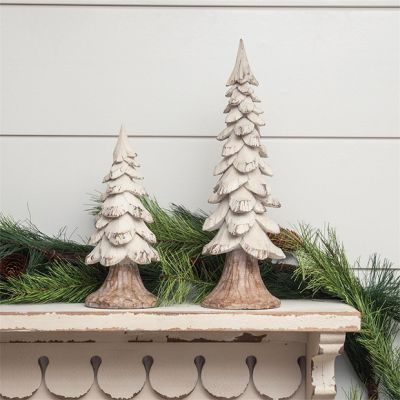 Carved White Winter Tree Set of 2