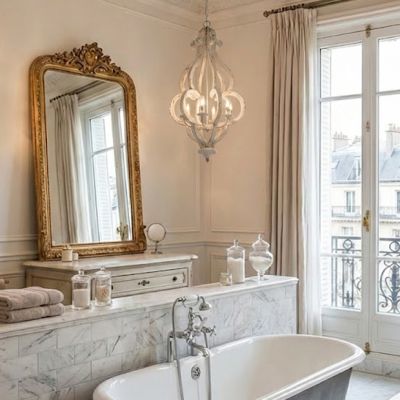 Carved Wood Weathered White Chandelier