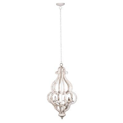 Carved Wood Weathered White Chandelier