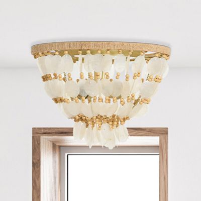 Cascading Seashell and Wood Flush Mount Ceiling Light
