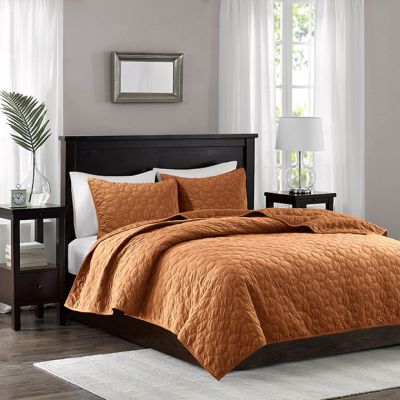 Casual Comfort Orange 3 Piece Velvet Quilt and Shams Set