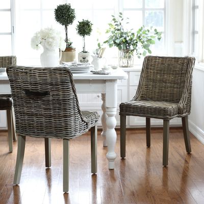 Casual Farmhouse Sloped Arm Rattan Dining Chair Set of 2