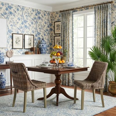 Casual Farmhouse Sloped Arm Rattan Dining Chair Set of 2