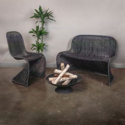 S Frame Woven Rattan Bench Black