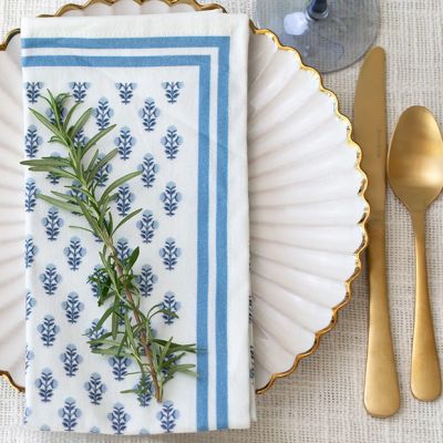 Celeste Blue Floral Block Print Napkins Set of 4
