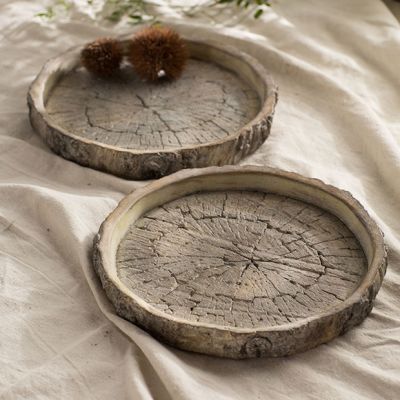 Cement Faux Bois Round Tray