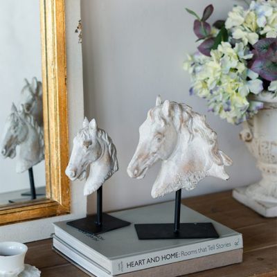 Cement Horse Head Statue on Stand