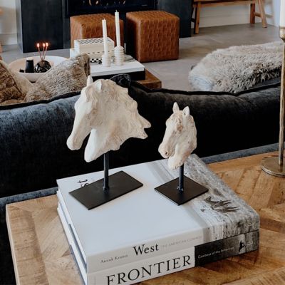 Cement Horse Head Statue on Stand