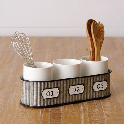 Ceramic Utensil Holder Trio With Tray