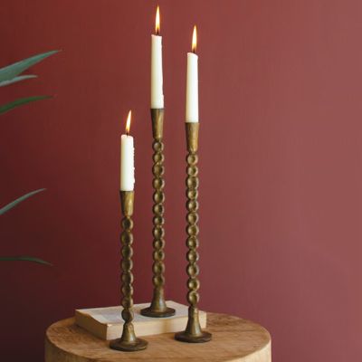 Chain Link Brass Taper Candle Holder Set of 3