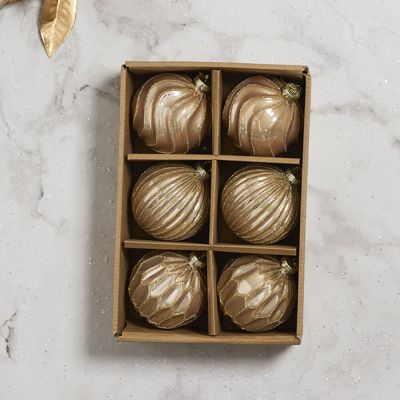 Champagne Metallic Ball Ornament Set of 6