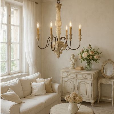 Classic 6 Light Wood and Metal Chandelier